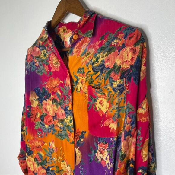 Atlast Studio 90s Vintage Floral Print Collared Long Sleeve Shirt Size M Women - Picture 2 of 6